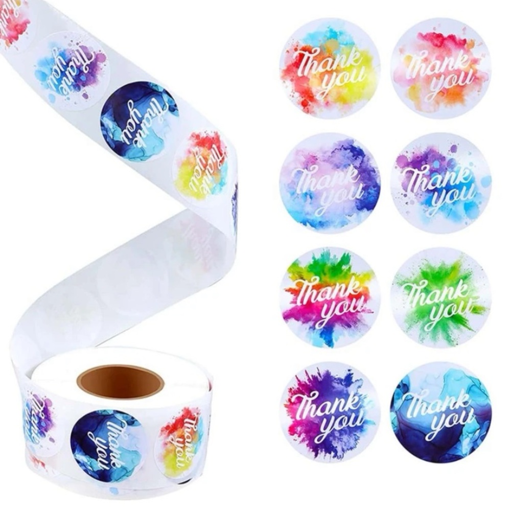 W Stickers 1" Thank You 500ct Rainbow (8 Designs) Labels